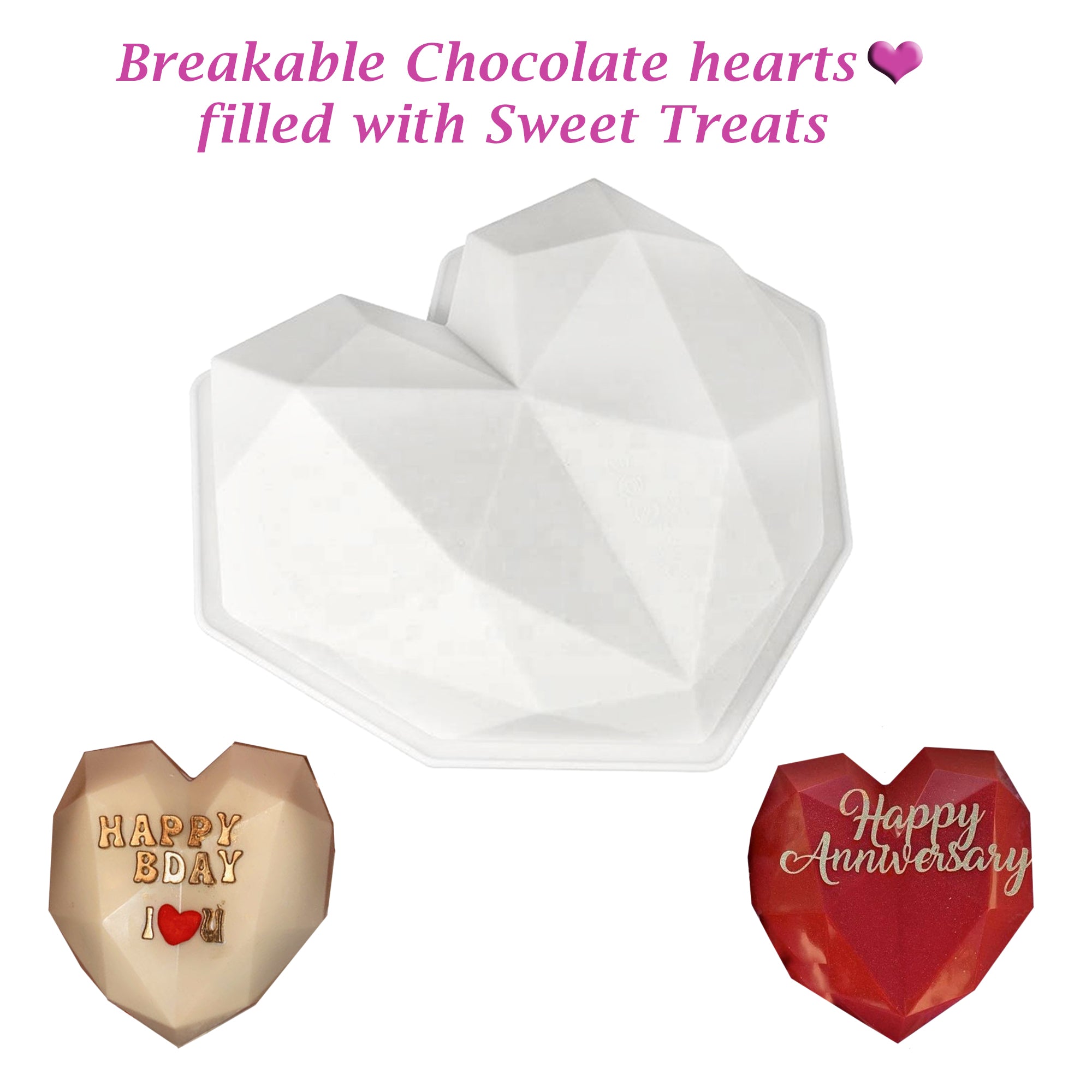 Breakable Heart Mold Large Heart Diamond Silicone Mold Chocolate Mold Soap  Making Mold Super Soft and Flexible 